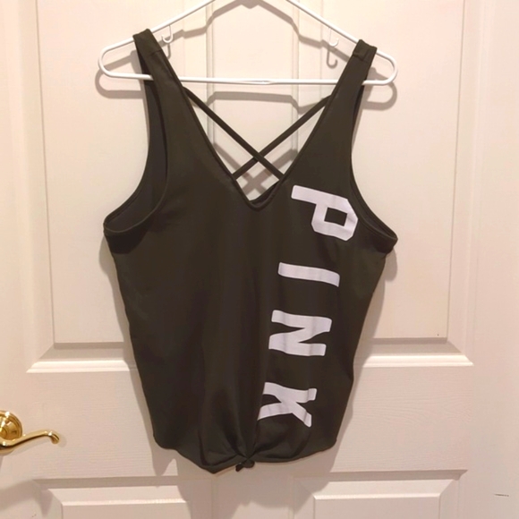 PINK Victoria Secret Front Tie tank top in Olive Green - Picture 1 of 5